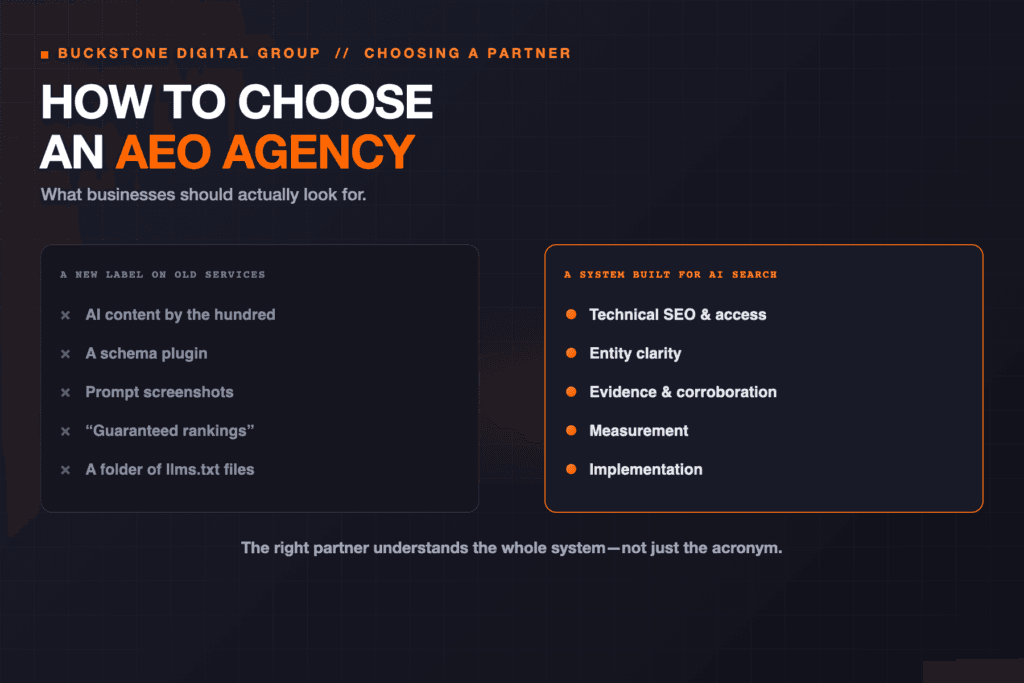 Framework for evaluating AEO and AI search agencies